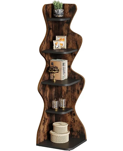 Tribesigns 5-Tier Corner Shelf, 69" Tall Wood Corner Bookshelf Square Rack Display Shelf, Freestanding Corner Storage Plant Stand for Small Spaces, Li