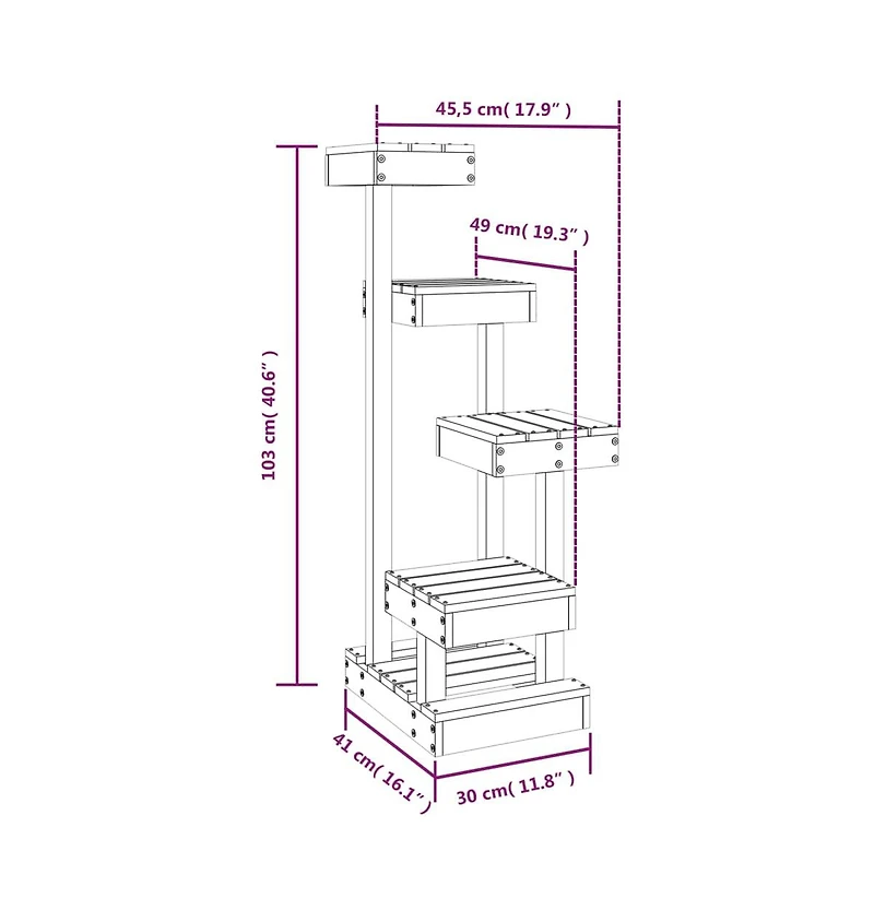 vidaXL Cat Tree White 17.9"x19.3"x40.6" Solid Wood Pine