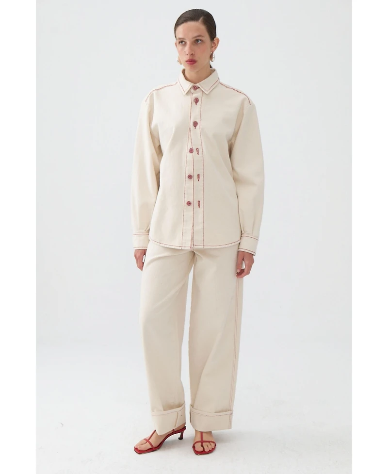 Nocturne Women's Jeans with Contrast Color Embroidery