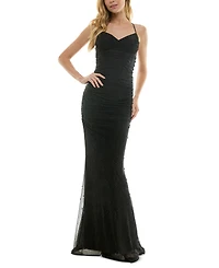 City Studios Juniors' Embellished Ruched Sleeveless Gown