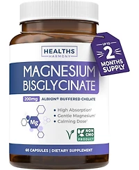 Healths Harmony Magnesium Bisglycinate Capsules, High Absorption, Gentle, Calm, & Non-Laxative, Health's Harmony, 60ct