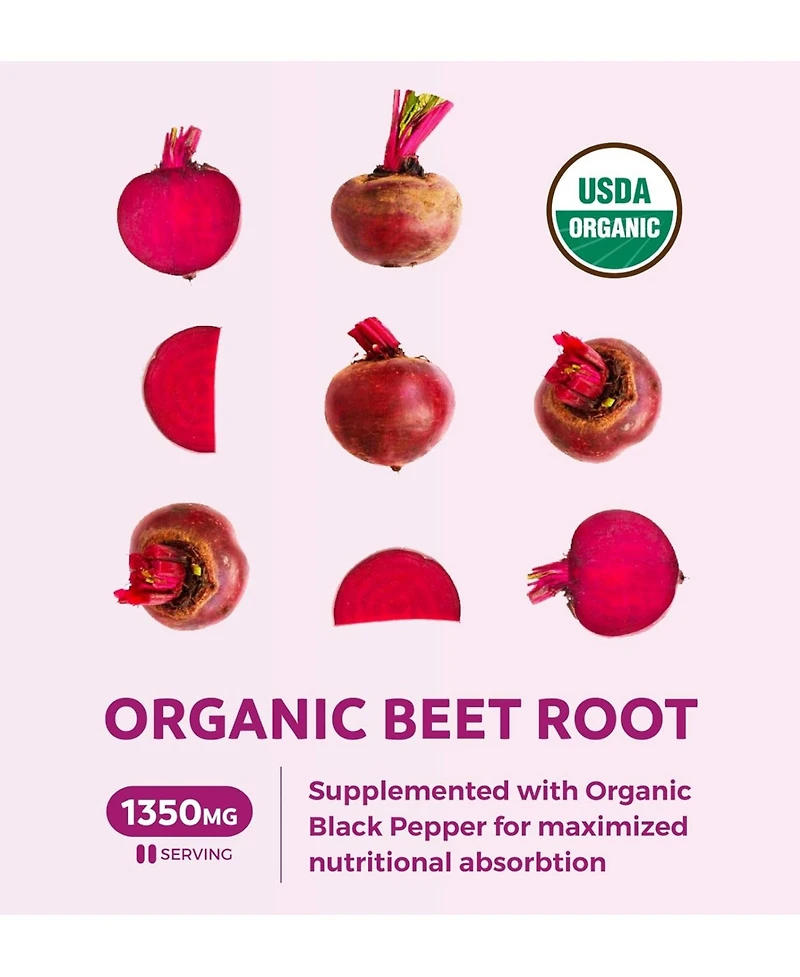 Healths Harmony Organic Beet Root Tablets, Super Antioxidant and Nitrate Supplement for Athletic Performance and Stamina, Health's Harmony, 60ct
