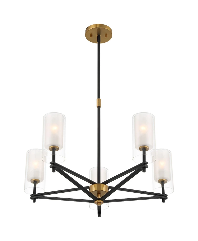 Possini Euro Design Nyack 25" Modern Pendant Chandelier Ceiling Light Fixture Dining Room Over Table Open Frame 5-Light Black Gold Finish