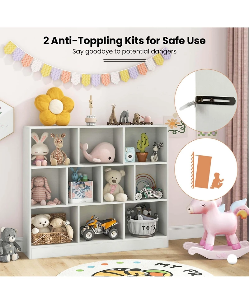 10-Cube Bookcase for Kids 41"Wooden Toy Storage Organizer Kid s Room