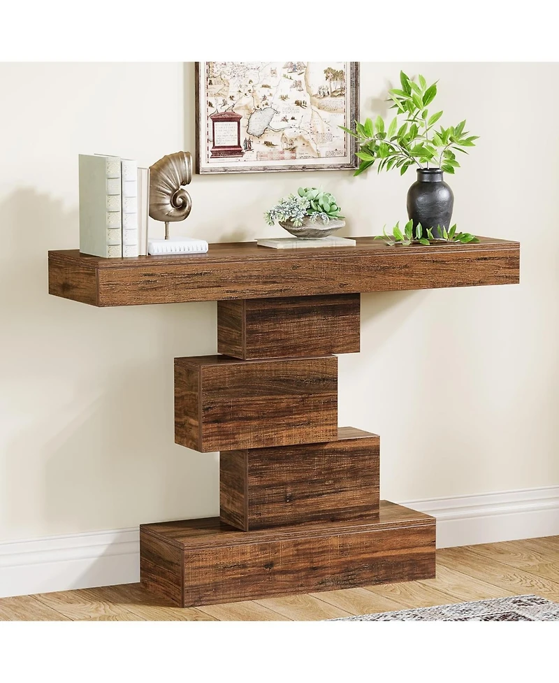 Tribesigns Farmhouse Console Table, 42.5-Inch Narrow Wood Sofa Table Behind Couch with Geometric Base, Industrial Entryway Accent Table for Living Roo