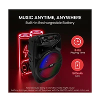 Pyle 6.5” Bluetooth Portable Pa Speaker With Rechargeable Battery, Party Lights & Fm Radio, 240 Watt