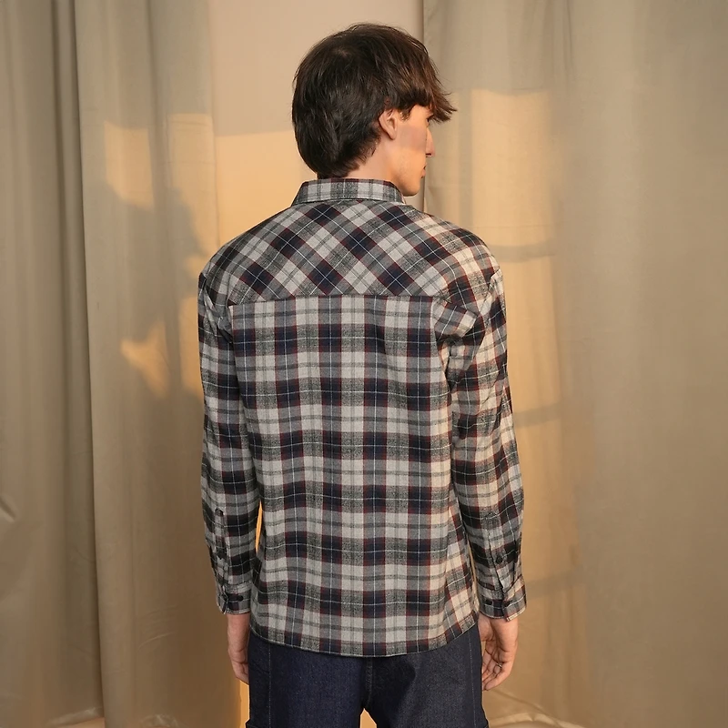 Men's Navy Blue & Cloud Grey Tartan Plaid Shirt