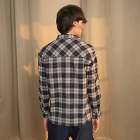 Men's Navy Blue & Cloud Grey Tartan Plaid Shirt