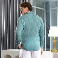 Campus Sutra Men's Forest Green & Powder White Pleat-Creased Shirt