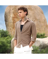 Men's Mocha Brown Hive-Textured Shirt