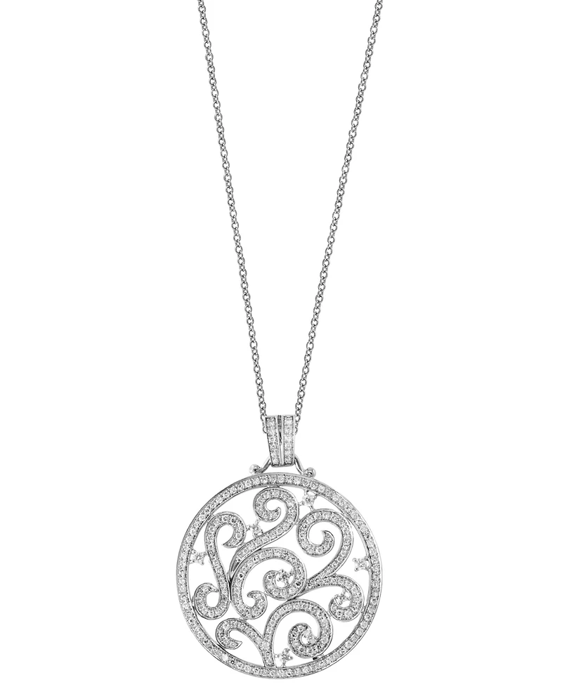 Effy Diamond Filigree Open Disc 18" Pendant Necklace (7/8 ct. t.w.) in 14k White Gold