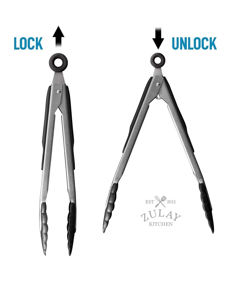 Zulay Kitchen Premium Set of Stainless Steel Tongs 2-Pc.