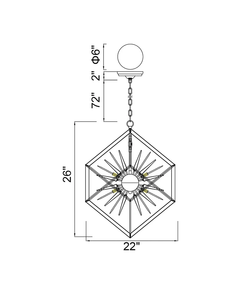 Cwi Lighting 30" Metal Starburst 6 Light Chandelier