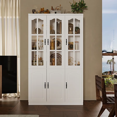 Famapy 10-Shelf Bookshelf Bookcase with Glass Doors, Adjustable Shelves