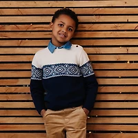 Hope & Henry Boys Organic Long Sleeve Intarsia Crew Neck Pullover Sweater with Buttons