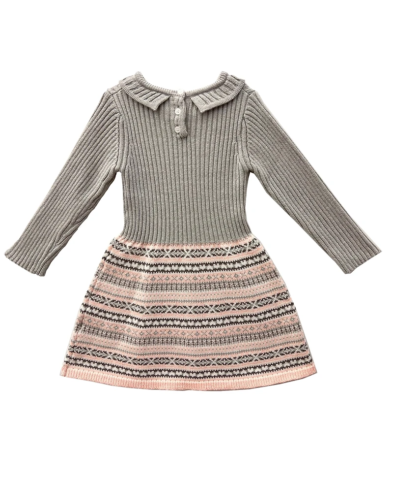 Blueberi Boulevard Infant and Toddler Long Sleeve Ribbed Fair Isle Sweater Dress