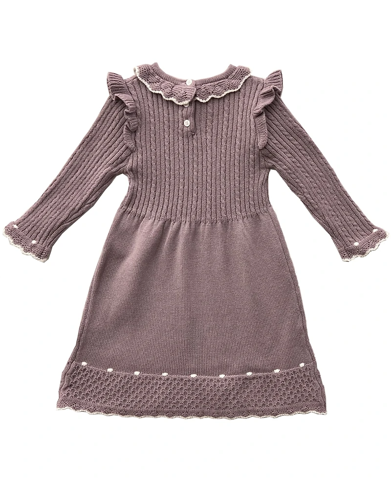 Blueberi Boulevard Infant and Toddler Crochet Trim Flutter Sleeve Sweater Dress