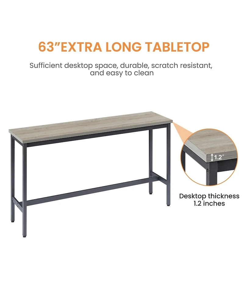 Long Bar Table Set with 3 Pu Leather Upholstered Stools for Stylish Dining