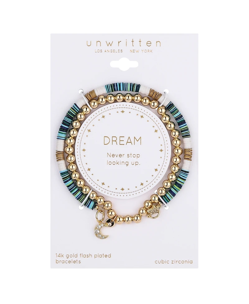 Unwritten Multi Color Disk Bead Moon and Star and Stretch Bracelet Set