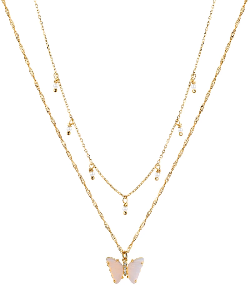 Unwritten Opalite Butterfly and Glass Cultivated Pearl Layered Pendant Necklace Set