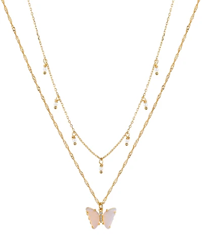 Unwritten Opalite Butterfly and Glass Cultivated Pearl Layered Pendant Necklace Set