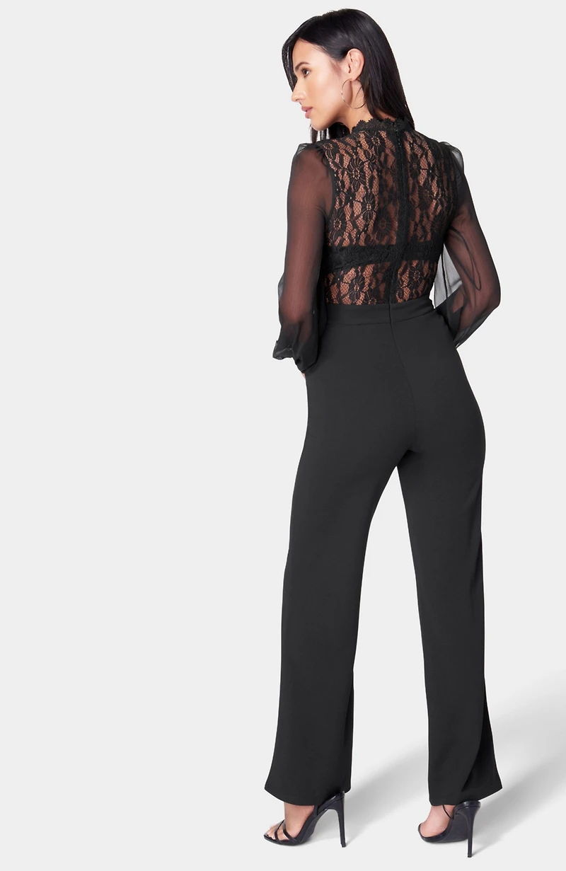 Bebe Women's Lace Top Straight Leg Jumpsuit
