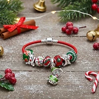 Bling Jewelry Secret Santa Locket Bead Naughty Nice Holiday Saying Reindeer Ginger Breadman Multi Charm Bracelet Red Leather For Women .925 Sterling S