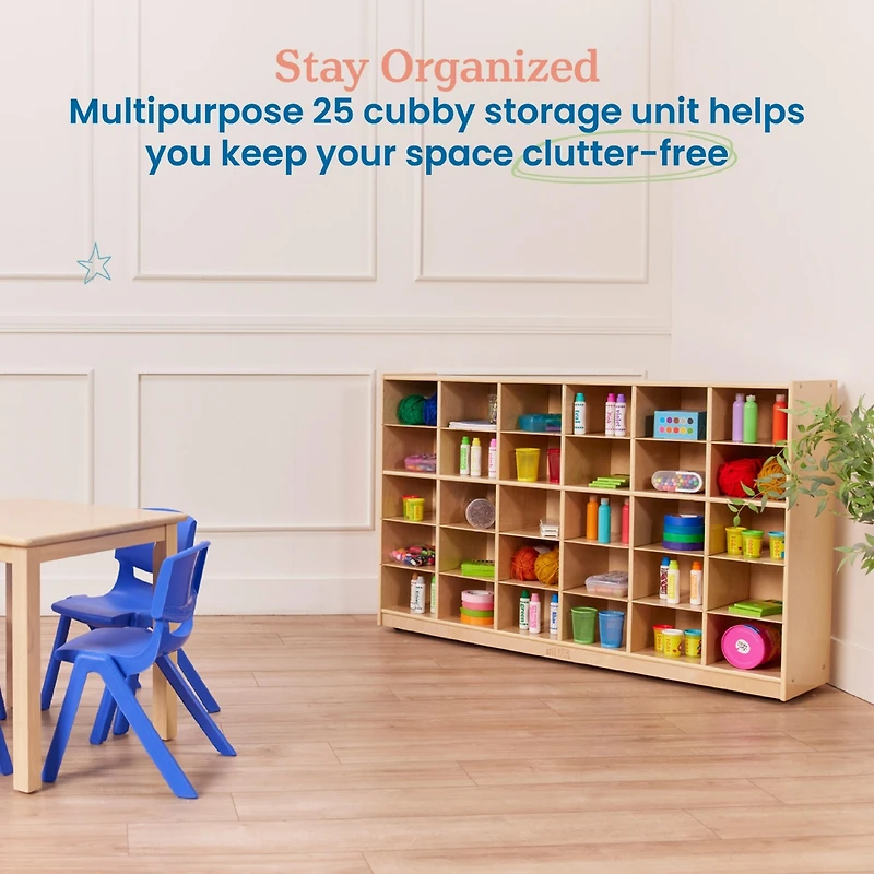 ECR4Kids 30 Cubby Mobile Tray Storage Cabinet, 5x6, Natural, 1