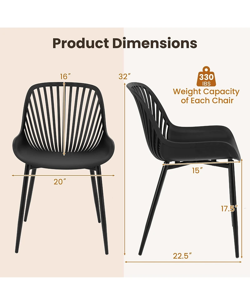 Gymax Plastic Dining Chair Set of 4 w/ Metal Legs Cutout Backrest Curved Seat