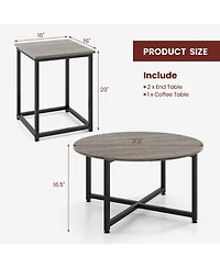 Gymax Round Nesting Table Set of 3 Coffee Table w/ 2 End Tables Sturdy Metal Frame
