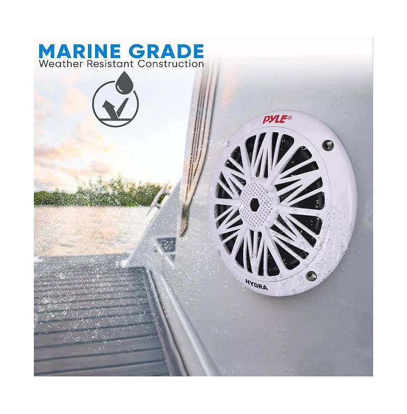 Pyle 6.5" Marine Component Speakers, 2-Way, Waterproof, 200 Watt, White