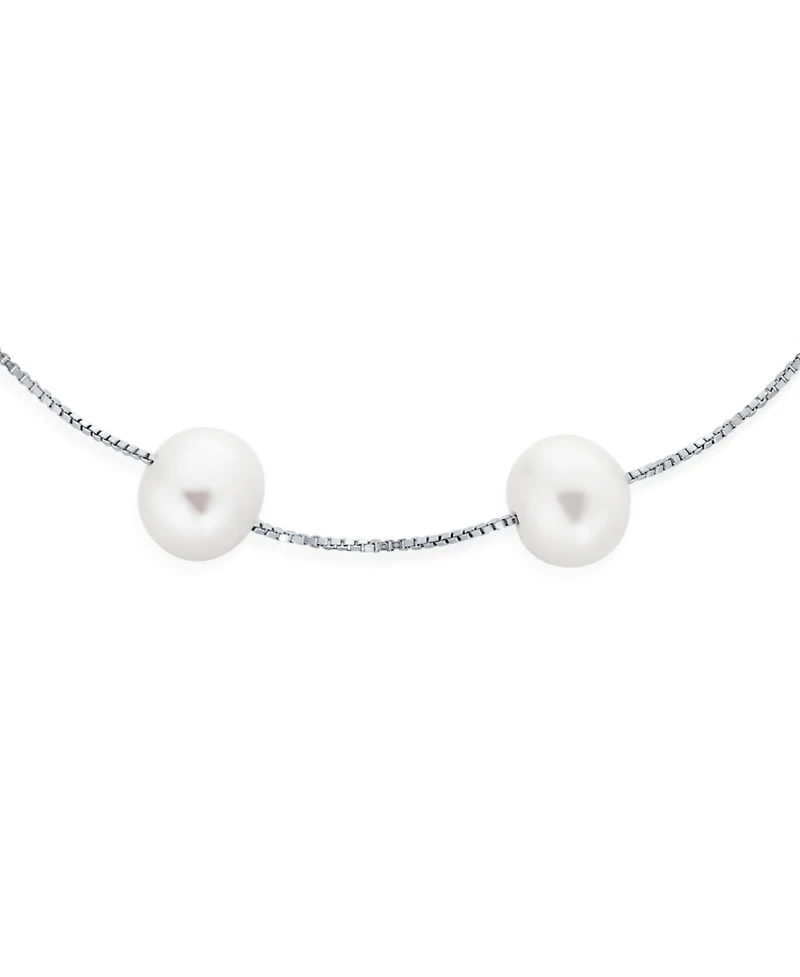 Bling Jewelry Tin Cup White Freshwater Cultured 7mm Pearl Chain Station Pearls Bracelet .925 Sterling Silver