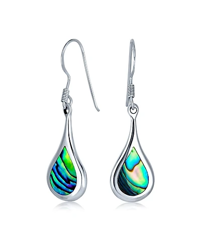 Bling Jewelry Boho Rainbow Iridescent Abalone Shell Inlay Oval Shaped Long Teardrop Dangle Earrings .925 Sterling Silver Lever Back