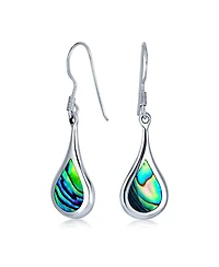 Bling Jewelry Boho Rainbow Iridescent Abalone Shell Inlay Oval Shaped Long Teardrop Dangle Earrings .925 Sterling Silver Lever Back