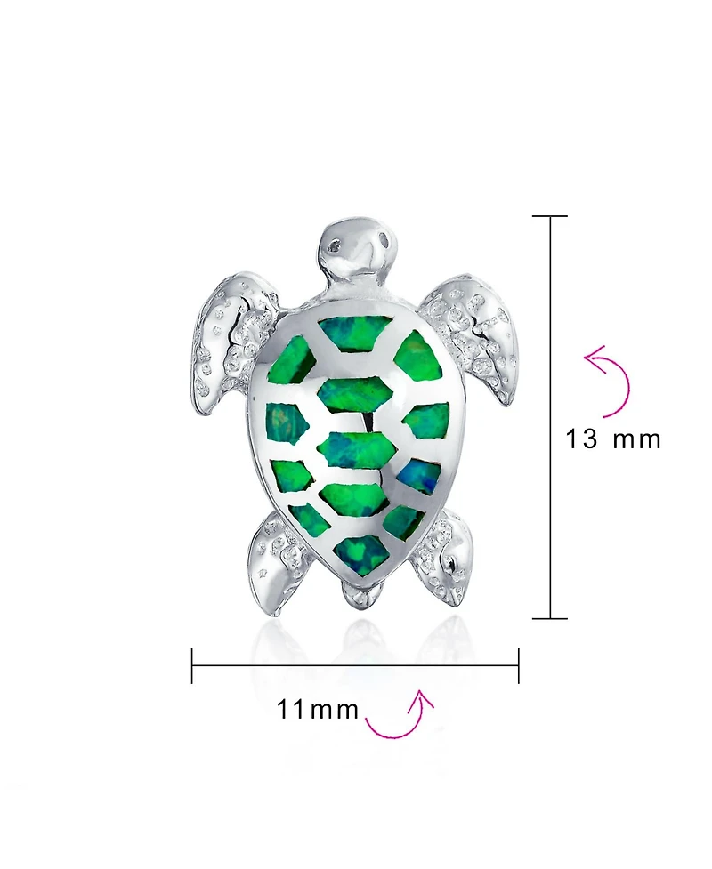 Bling Jewelry Nautical Beach Vacation Iridescent Created Opal Inlay Sea Tortoise Turtle Stud Earrings Sterling Silver 13MM
