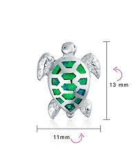 Bling Jewelry Nautical Beach Vacation Iridescent Created Opal Inlay Sea Tortoise Turtle Stud Earrings Sterling Silver 13MM