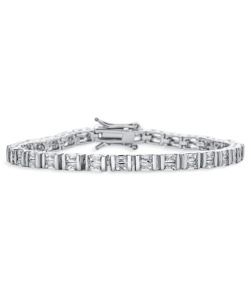 Bling Jewelry Alternating Sparkling 20CT Square Princess Cut Cubic Zirconia Tennis Bracelet Silver Plated 7 Inch