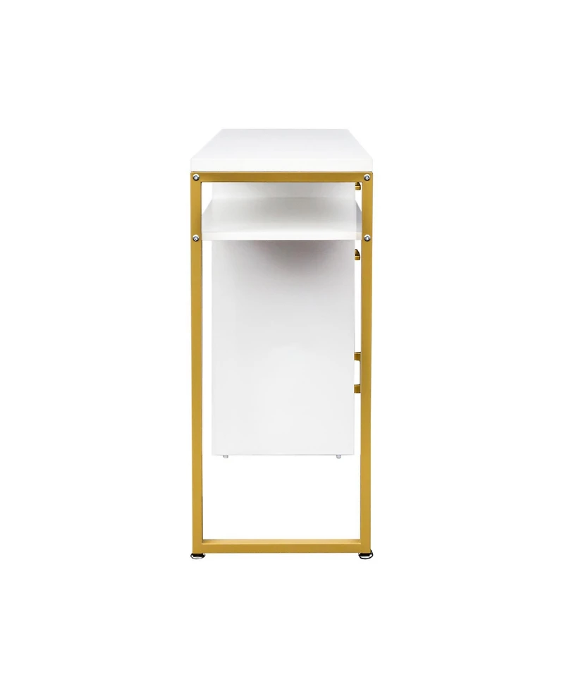 Slickblue Fch White Iron Pipe Computer Desk with 2 Drawers and 1 Door, Versatile for Multiple Scenes