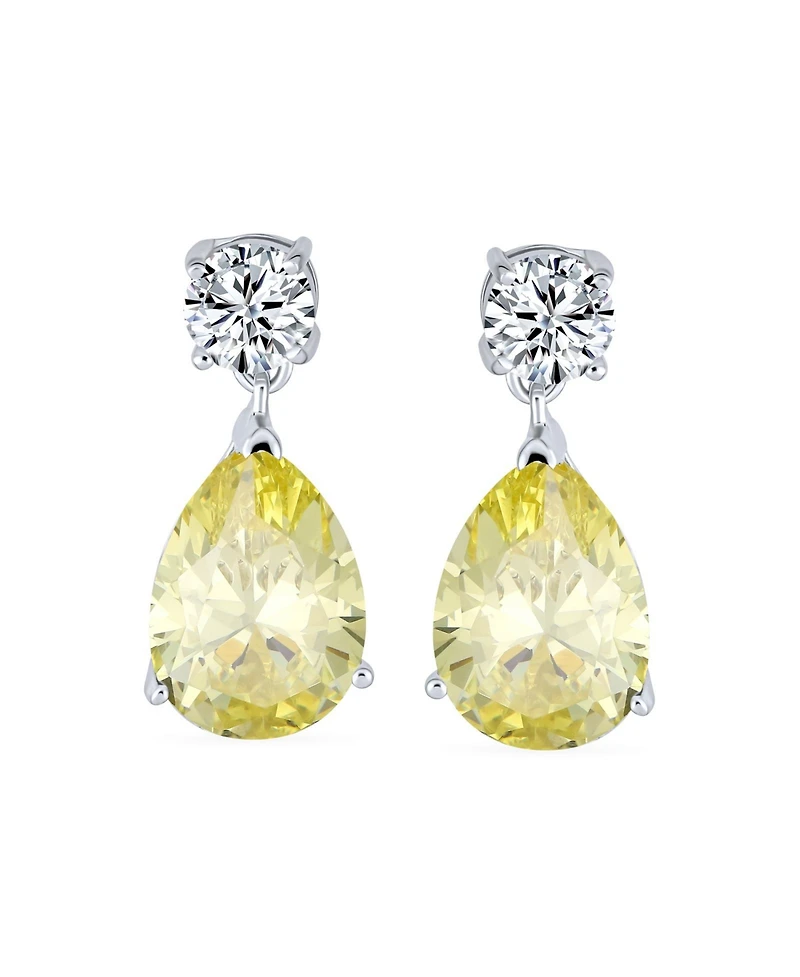 Bling Jewelry Traditional Classic Cubic Zirconia Canary Yellow 5CTW Solitaire Drop Pear Shaped Teardrops Dangle Earrings Prom .925 Sterling Silver