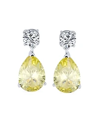 Bling Jewelry Traditional Classic Cubic Zirconia Canary Yellow 5CTW Solitaire Drop Pear Shaped Teardrops Dangle Earrings Prom .925 Sterling Silver