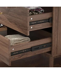 Famapy Grey Armoire with 2-Drawers, Hanging Rod and Gold Metal Handles