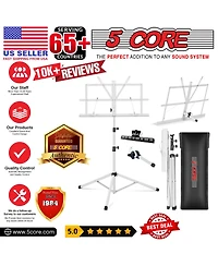 5 Core Music Stand For Sheet Music Portable Tripod Adjustable Folding Note Holder - Blue Higher Version with Light
