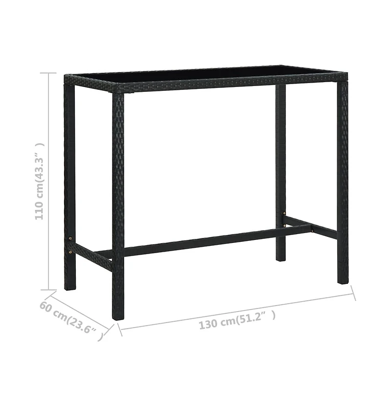 vidaXL Patio Bar Table Black 51.2"x23.6"x43.3" Poly Rattan and Glass