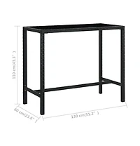 vidaXL Patio Bar Table Black 51.2"x23.6"x43.3" Poly Rattan and Glass