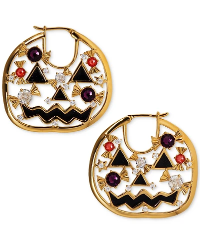 Ajoa by Nadri Gold-Tone Multicolor Crystal Jack-o'-Lantern Hoop Earrings