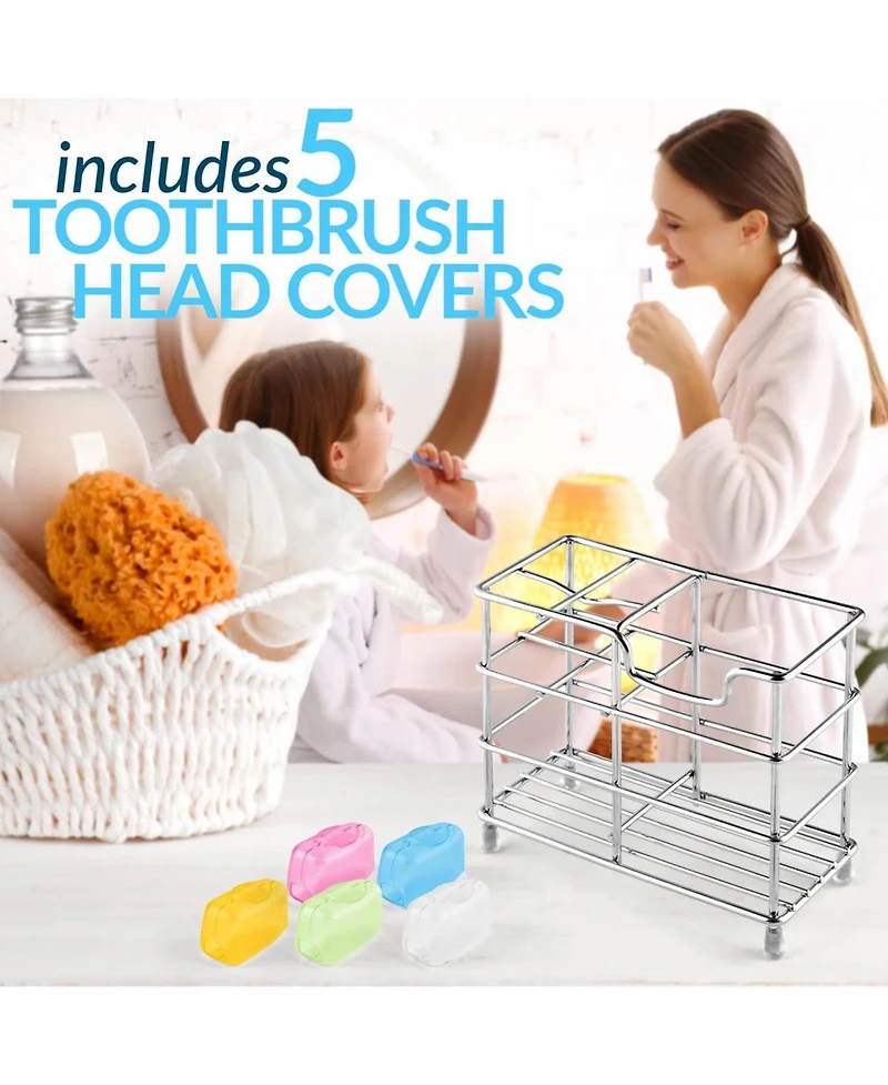 Stainless Steel Toothbrush Holders with 5 Colorful Toothbrush Cases Included