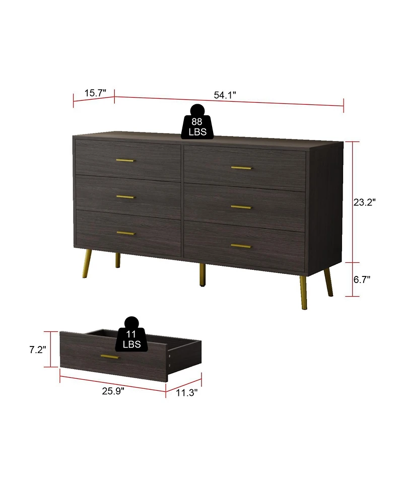 Homsee Black Wood Dresser Chest of Drawer With 6 Drawers