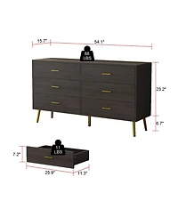 Homsee Black Wood Dresser Chest of Drawer With 6 Drawers