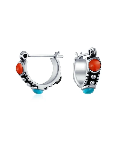 Bling Jewelry Bali Boho Cz Hoop Earrings with Turquoise Carnelian Onyx Beads Sterling Silver