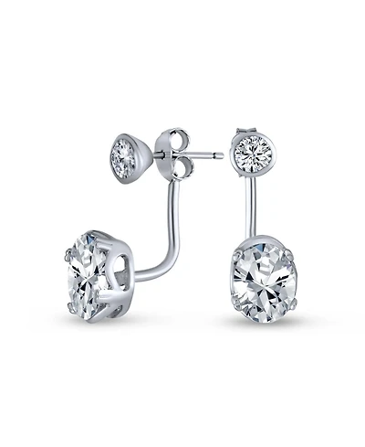 Bling Jewelry Modern Classic Minimalist Solitaire Cubic Zirconia Front Cz Back Ear Jackets Stud Earrings .925 Sterling Silver
